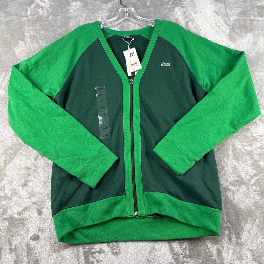 Le Tigre Sweatshirt Mens M Classic Green Colorblock Full Zip Embroidered NEW